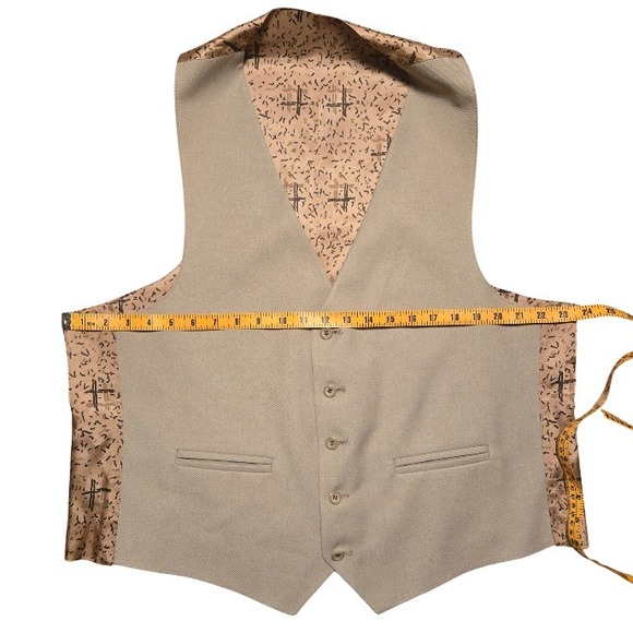 Vintage 70s Tan Johnny Carson Three Piece Suit Light Beige Dapper Size 46R 40x31 - Picture 10 of 16